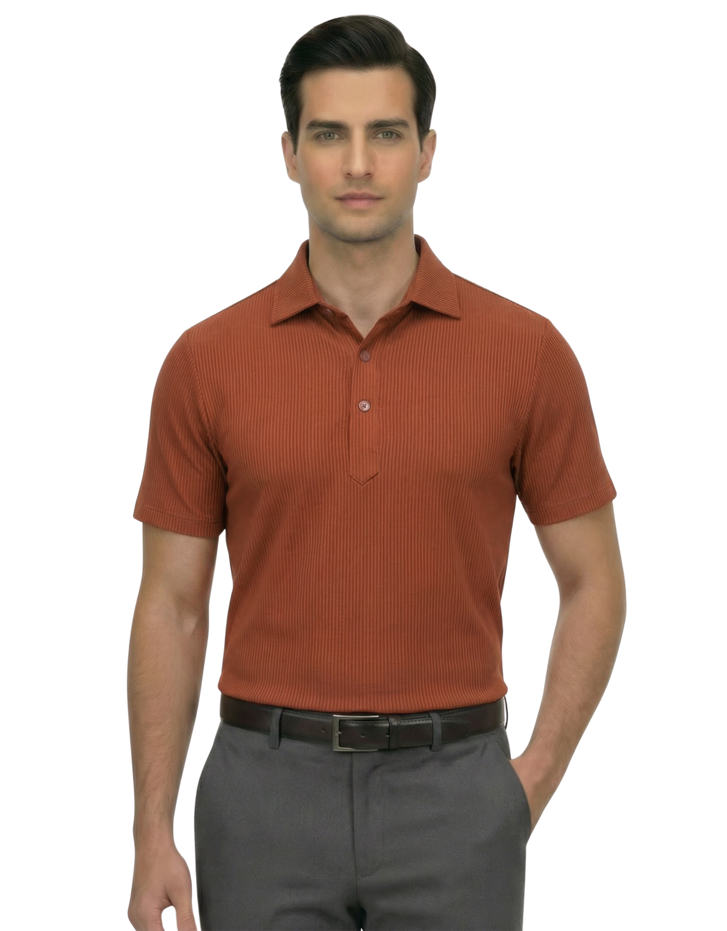 Greek Wine Rust Stripe Structured Polo For Office