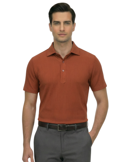 Greek Wine Rust Stripe Structured Polo For Office