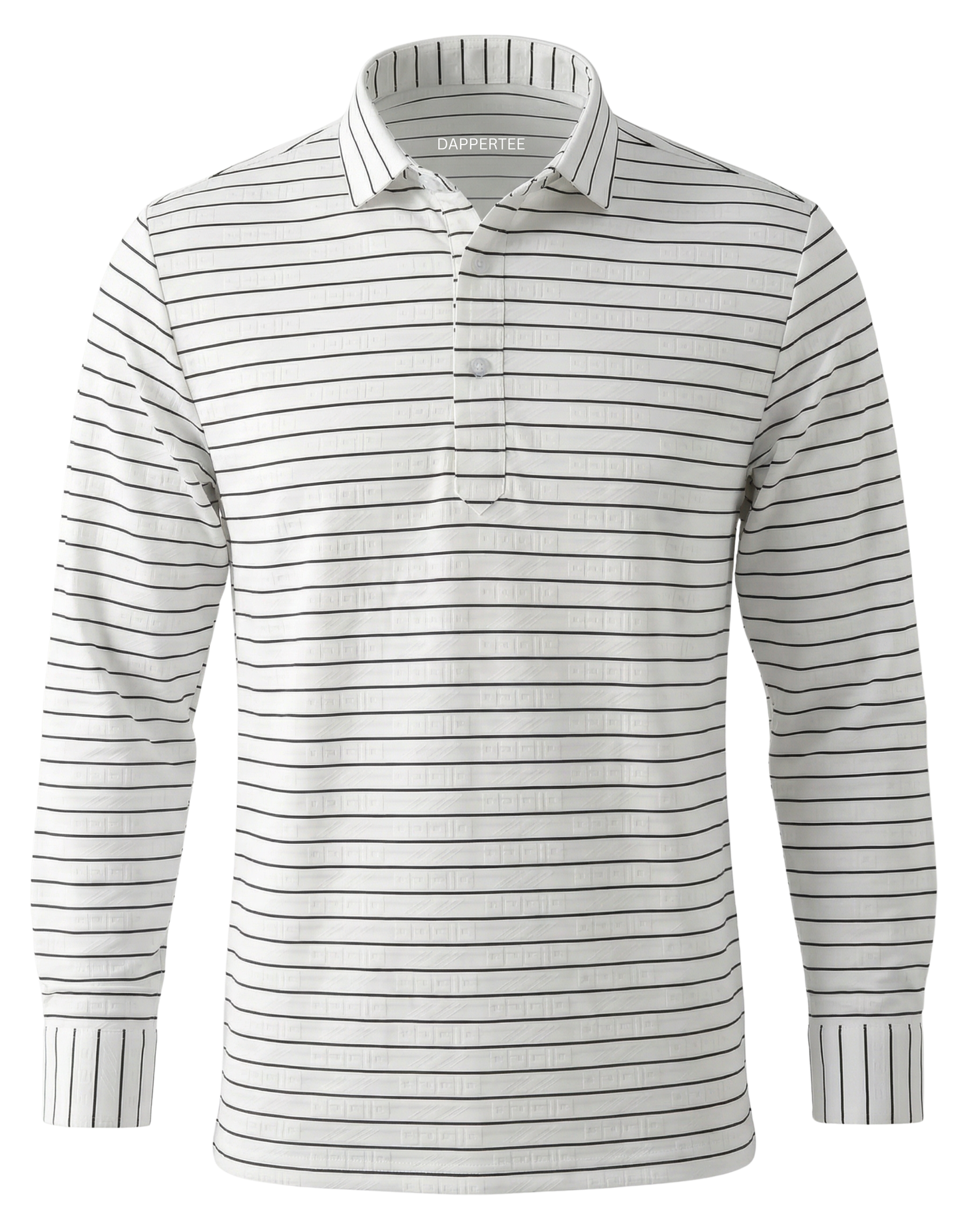 DapperTee Italian designer jacquard stripe long sleeve polo luxury professional office attire.