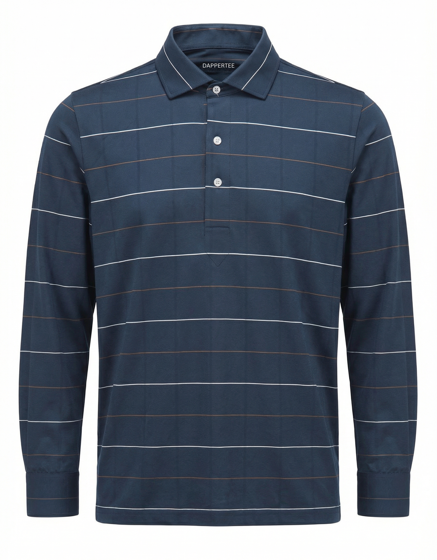DapperTee German dark grey striped long sleeve polo luxury professional office attire.