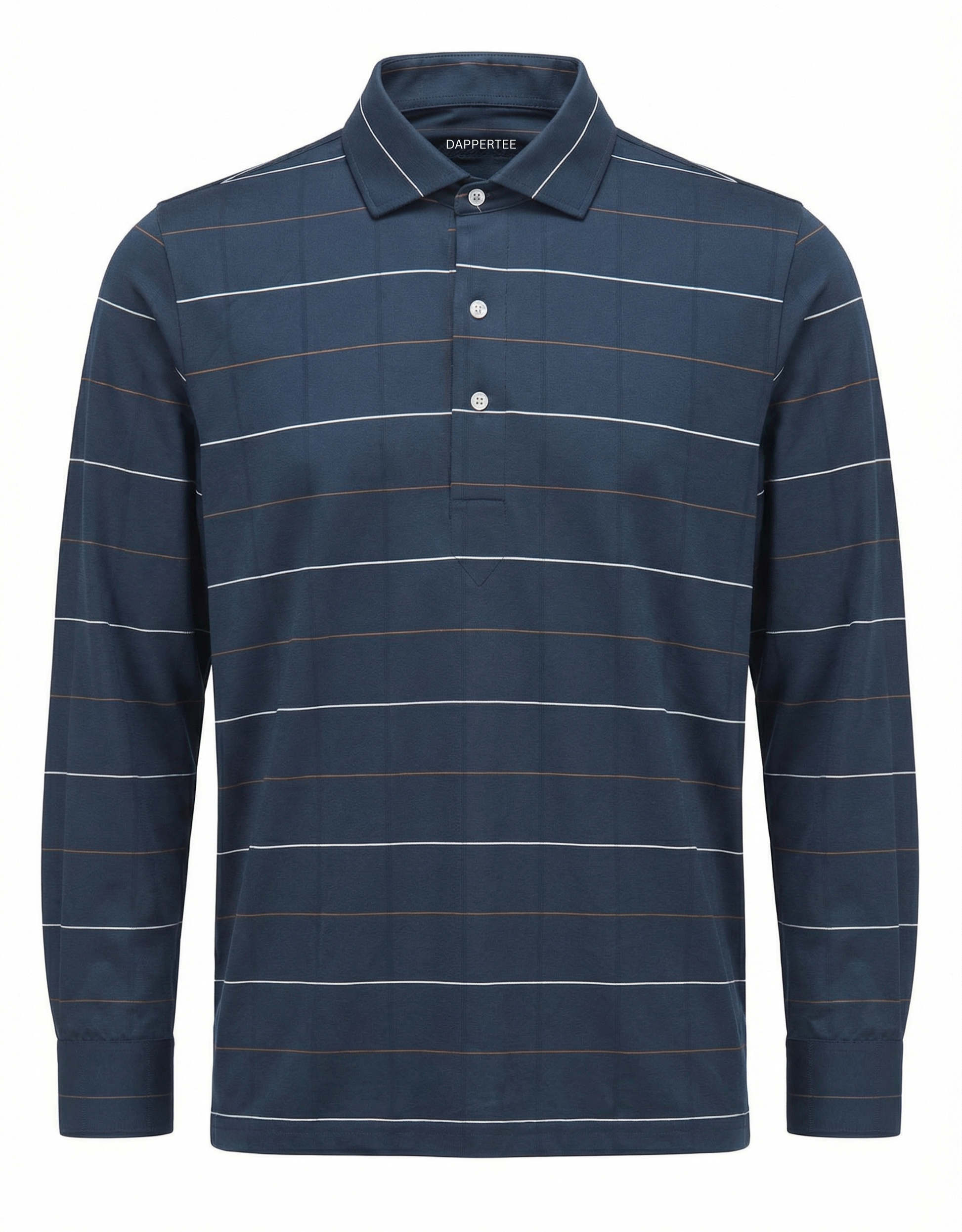 DapperTee German dark grey striped long sleeve polo luxury professional office attire.