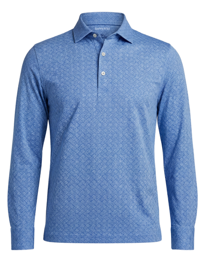 DapperTee Italiano Brunetti blue long sleeve polo luxury premium professional office attire.