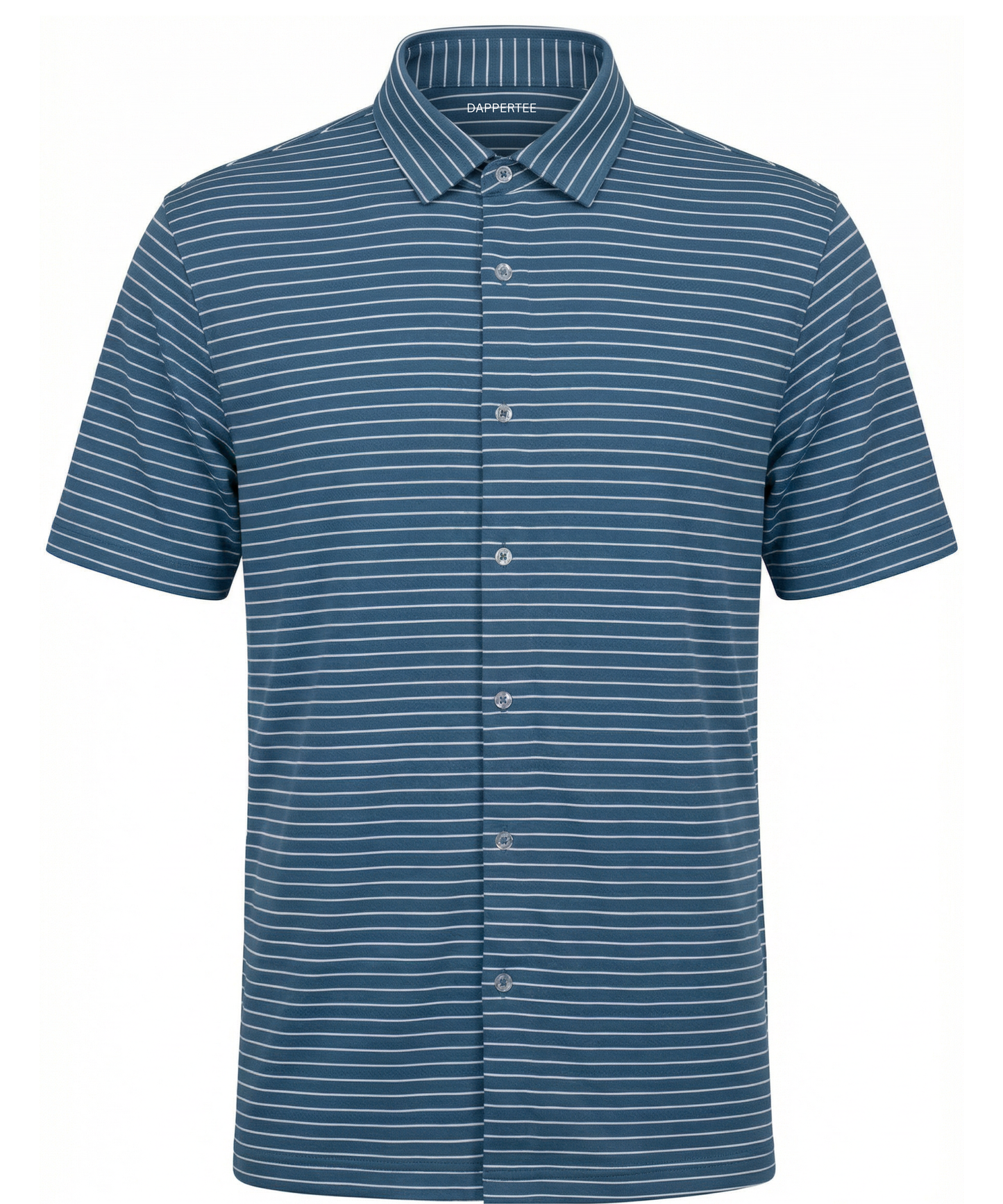 DapperTee navy blue jacquard white striper open shirt premium professional office attire.