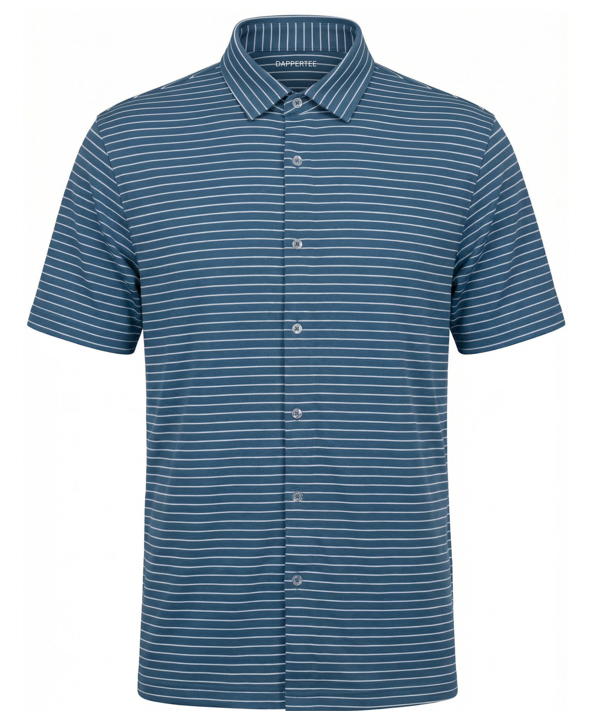 DapperTee navy blue jacquard white striper open shirt premium professional office attire.