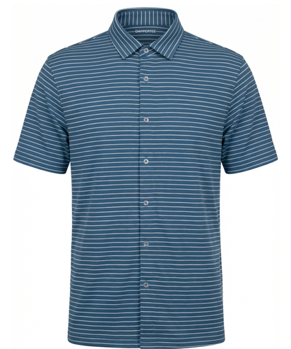 DapperTee navy blue jacquard white striper open shirt premium professional office attire.