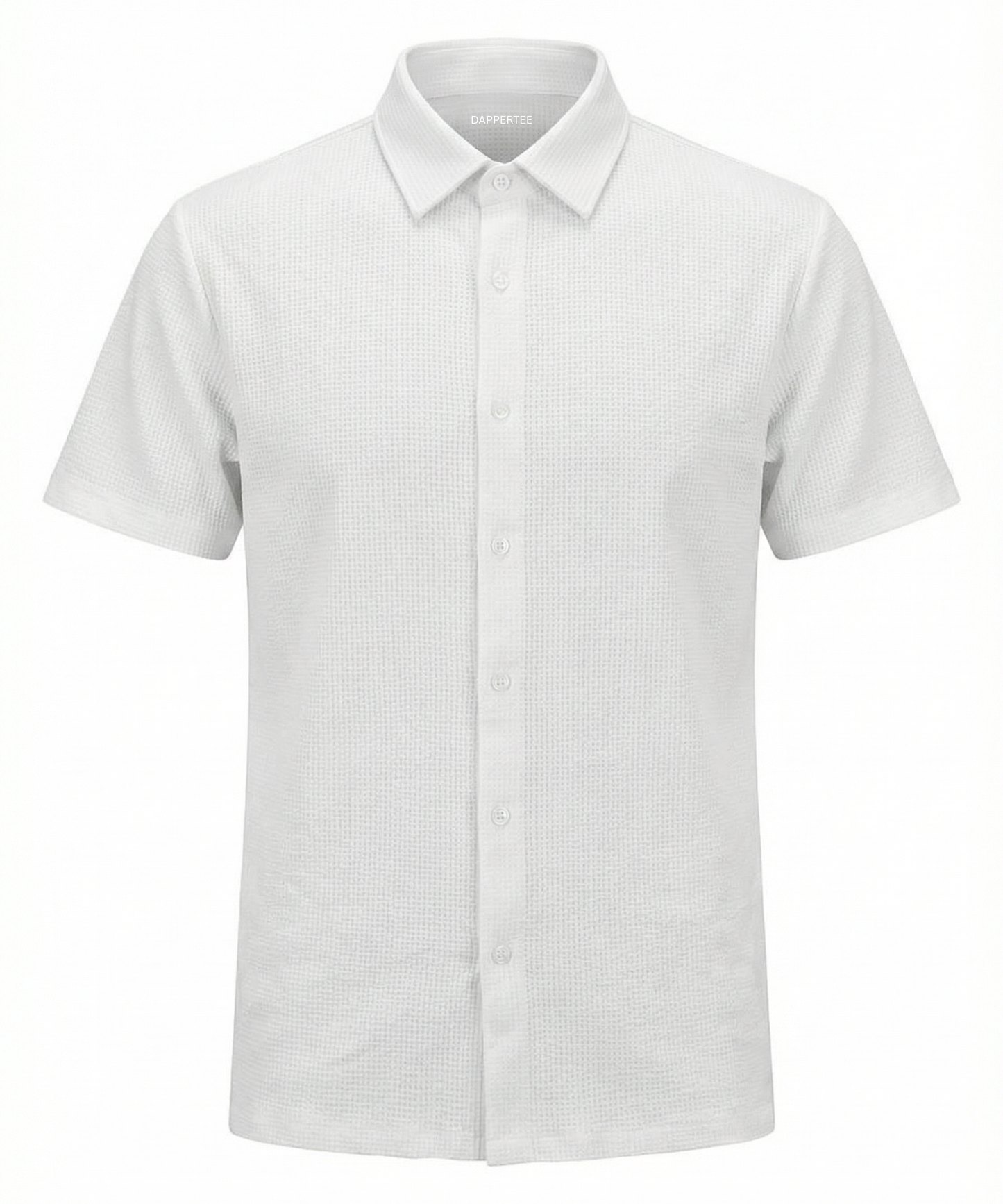DapperTee Regal dot structured jacquard white polo premium professional corporate office attire.