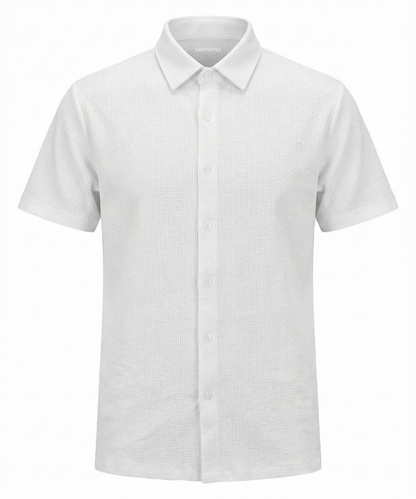 DapperTee Regal dot structured jacquard white polo premium professional corporate office attire.