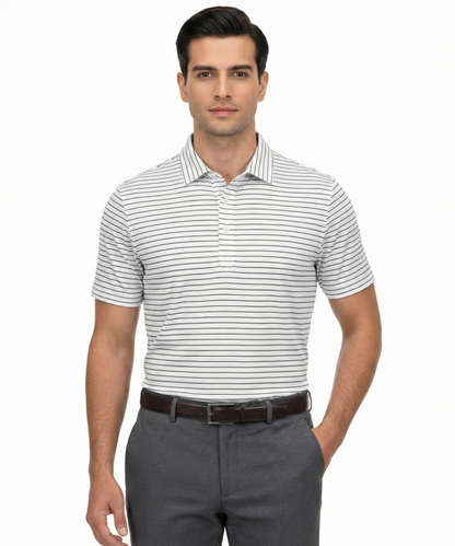 Regal White Black Stripe Polo for Office