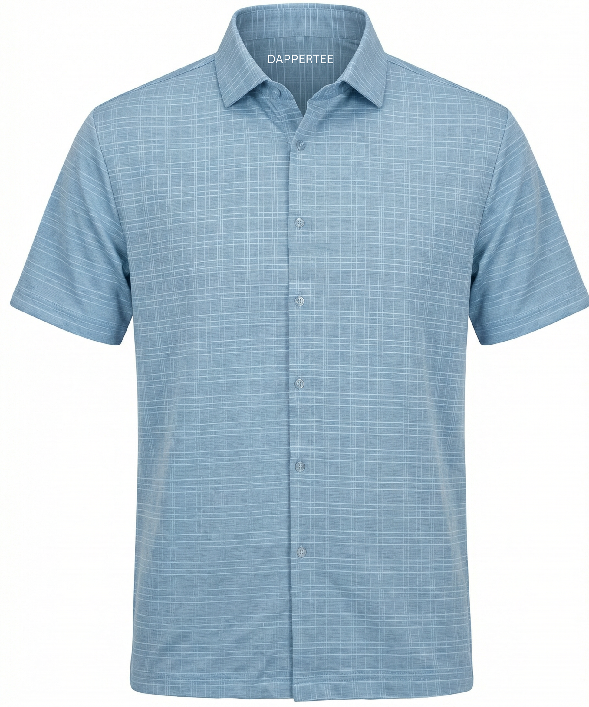 DapperTee Paris blue checks jacquard open polo premium professional corporate office attire.