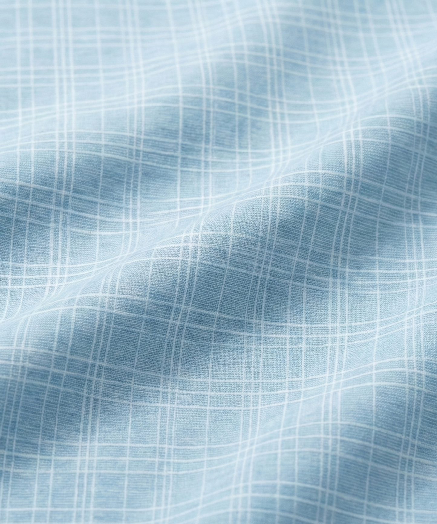 Close-up specialized jacquard polyamide fabric texture on DapperTee Paris blue checks shirt.