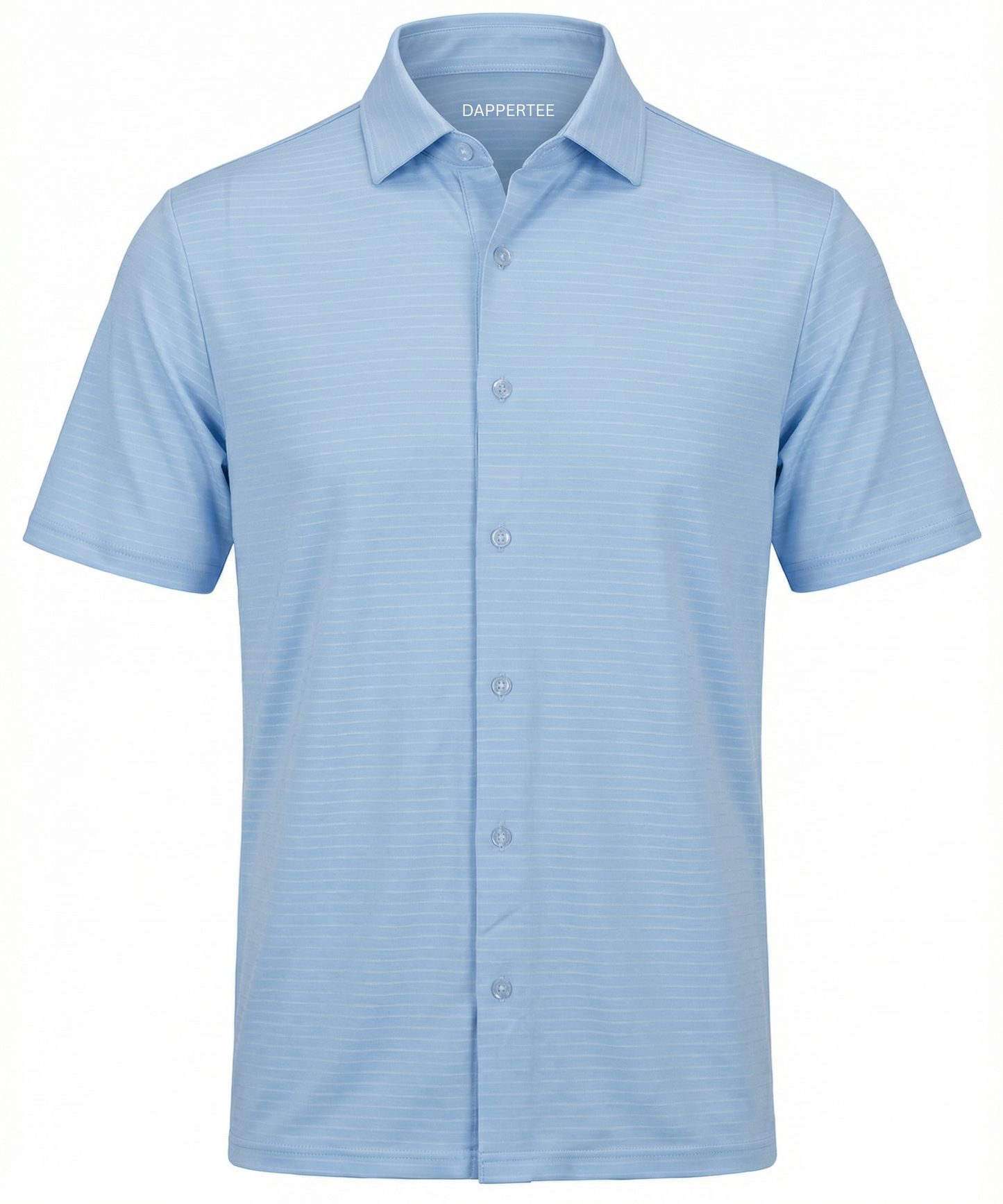 DapperTee Danish Sea blue white striper open shirt premium professional office attire.