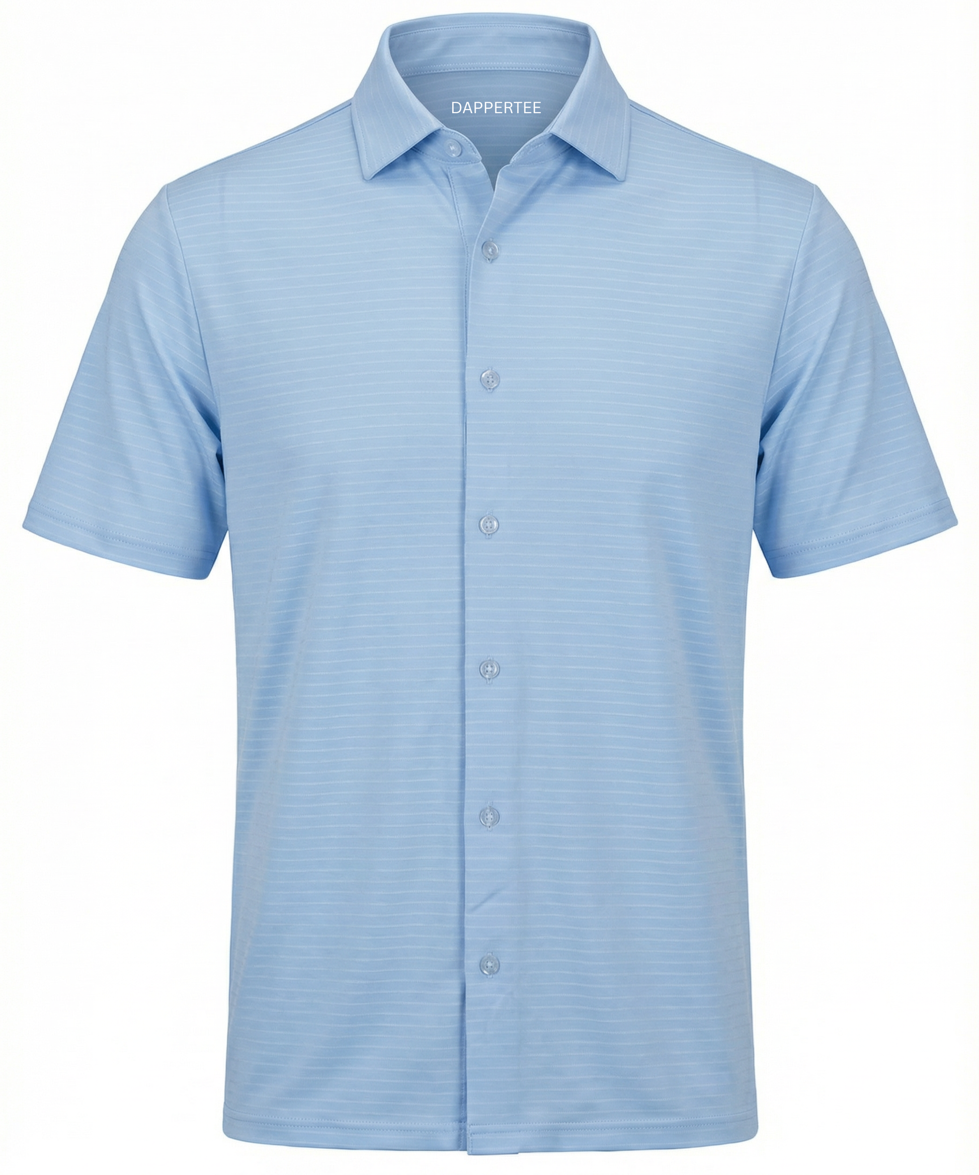 DapperTee Danish Sea blue white striper open shirt premium professional office attire.