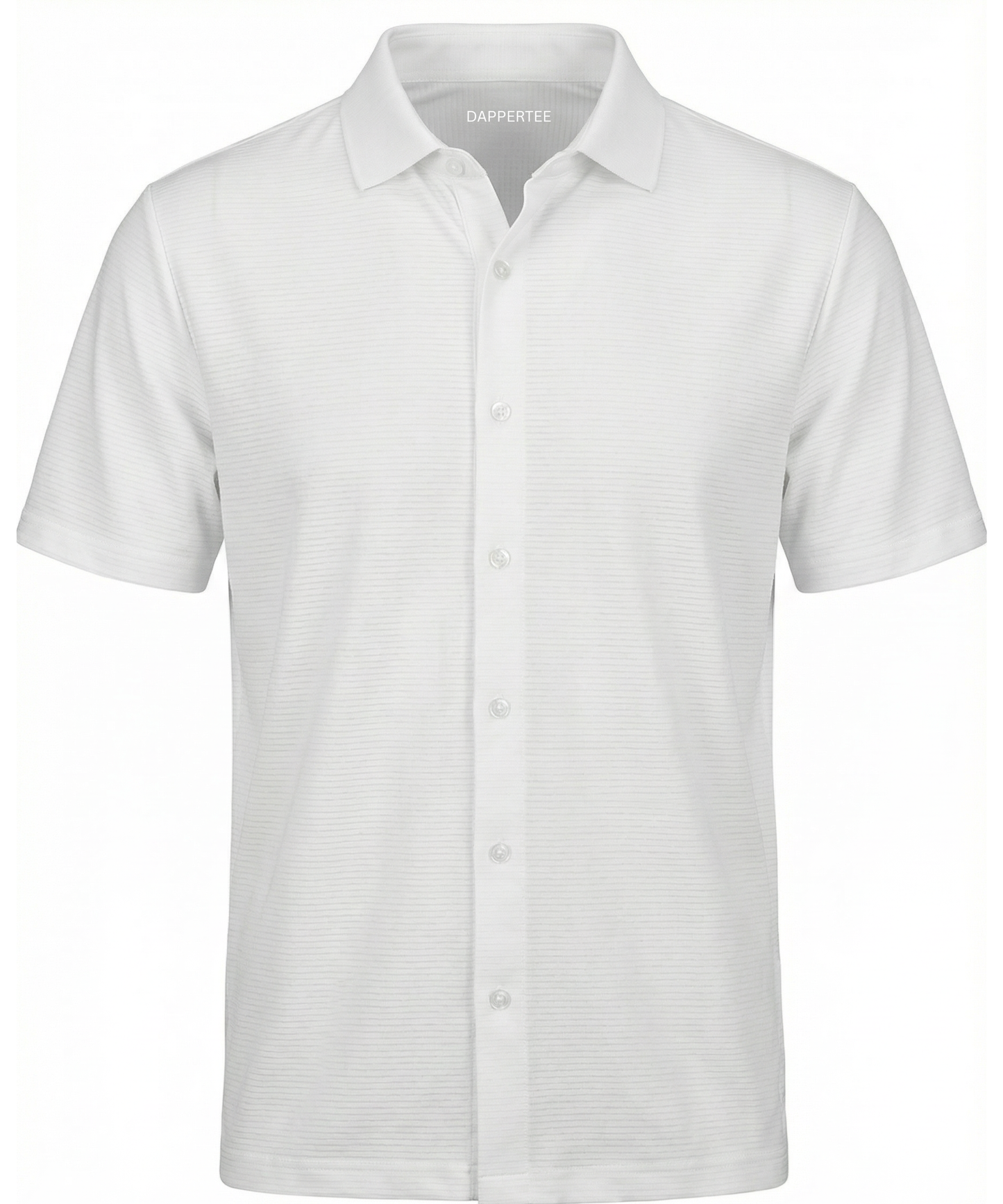 DapperTee Icelandic elegant white striper open shirt premium professional corporate office attire.