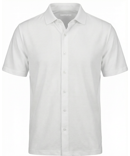 DapperTee Icelandic elegant white striper open shirt premium professional corporate office attire.