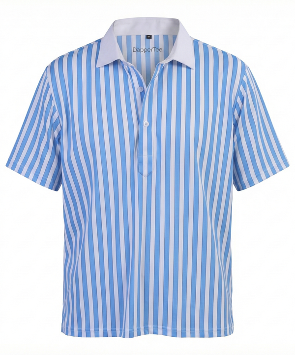 Luxe Blue Stripes Print With White Business Collar Polo