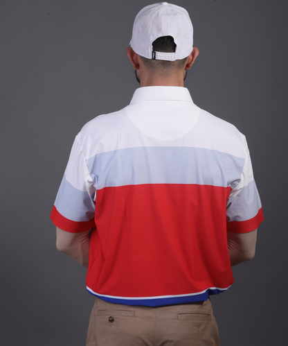 DapperTee stretchable golf polo demonstrating relaxed fit and high performance breathable polyamide.