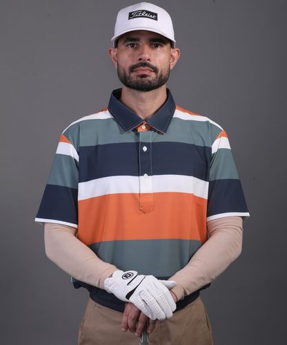 Men’s DapperTee colorful golf polo breathable polyamide fabric professional athletic performance gear.