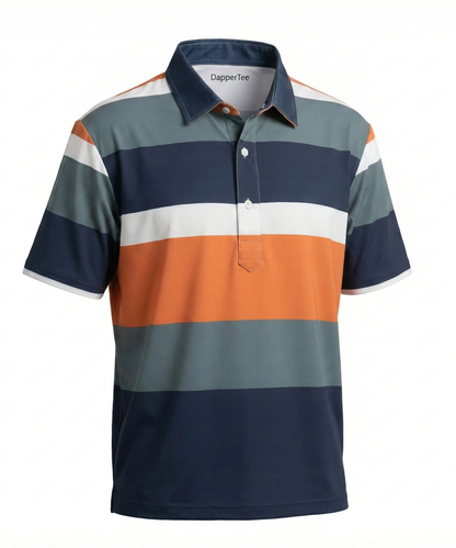 DapperTee green black orange golf polo luxury athletic wear signature v stiched placket.