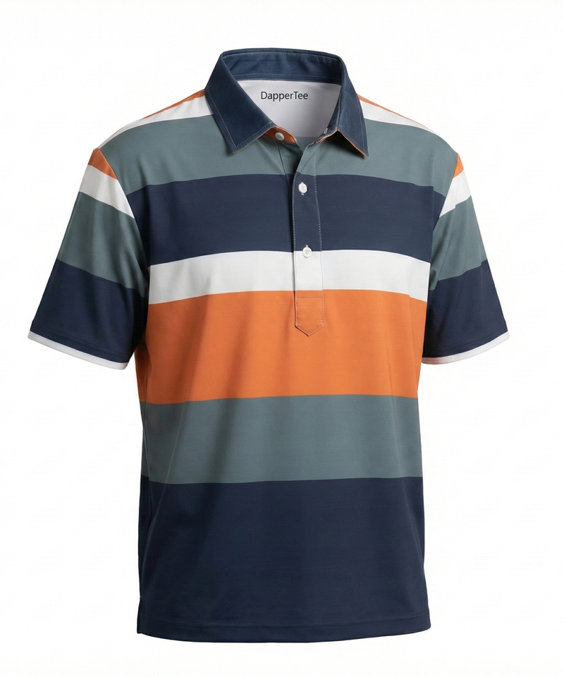 DapperTee green black orange golf polo luxury athletic wear signature v stiched placket.