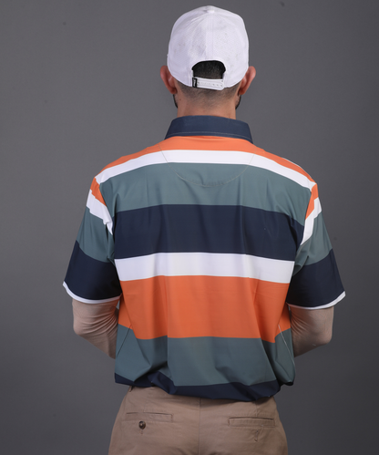 DapperTee stretchable golf polo demonstrating relaxed fit and high performance breathable polyamide.