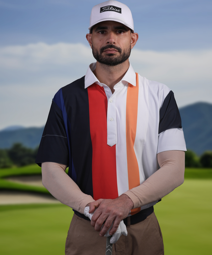 Vertical Blue Black Red Yellow Stripe Print Polo