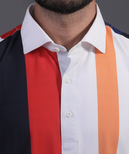 Vertical Blue Black Red Yellow Stripe Print Polo