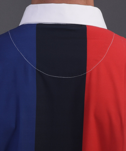 Vertical Blue Black Red Yellow Stripe Print Polo