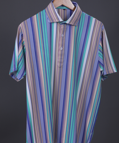 Performance video showcasing DapperTee stretchable golf polo fabric during professional athletic movement.