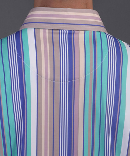 DapperTee v stiched placket detail on premium polyamide multicolor striped luxury polo.