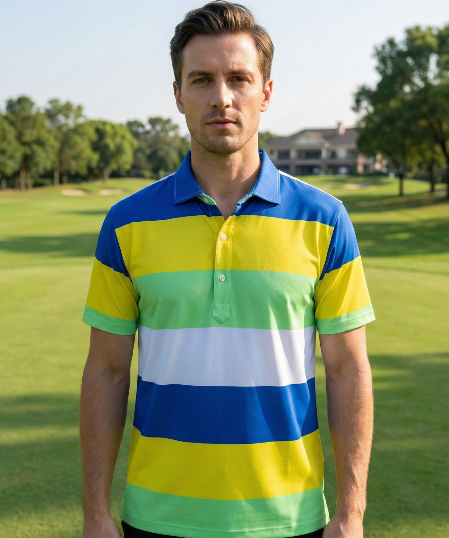 Men’s DapperTee colorful golf polo breathable polyamide fabric professional athletic performance gear.