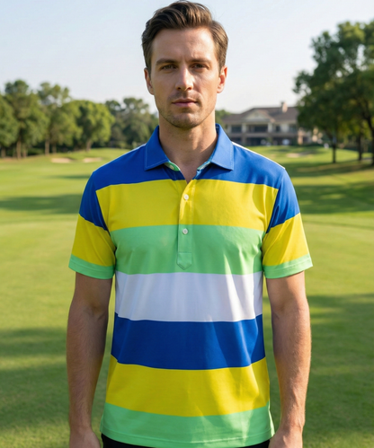 Men’s DapperTee colorful golf polo breathable polyamide fabric professional athletic performance gear.