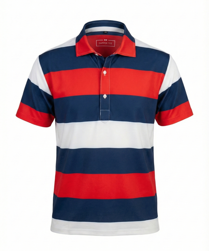DapperTee American Essential Flex golf polo luxury athletic wear signature v stiched placket.