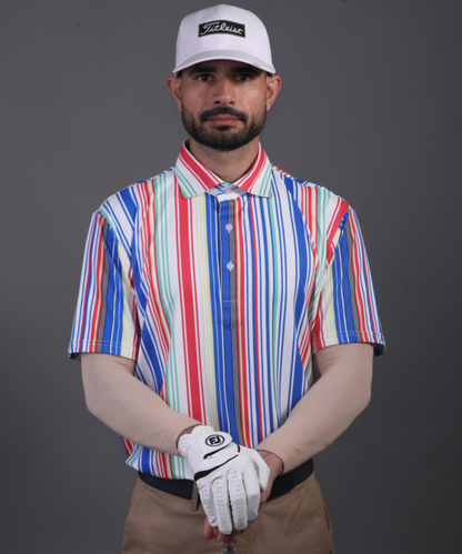 Men’s DapperTee colorful golf polo breathable polyamide fabric professional athletic performance gear.