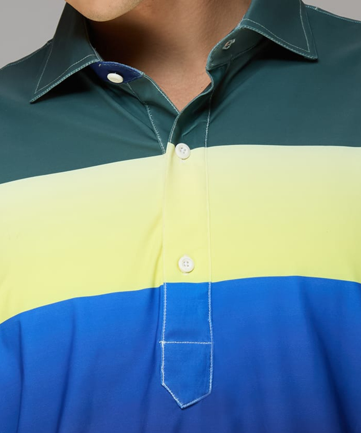 DapperTee five blocks golf polo highlighting firm collar and relaxed fit design.