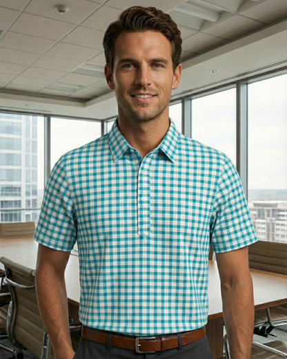 British Oxford Blue & White Checks Office Polo