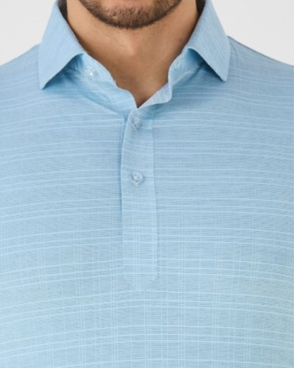Paris Blue Checks Texture Jaquard Design Polo For Office