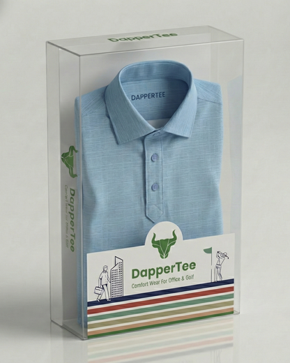 Paris Blue Checks Texture Jaquard Design Polo For Office