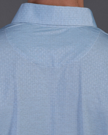 DapperTee blue jacquard polo featuring professional back yoke and premium tapered fit.