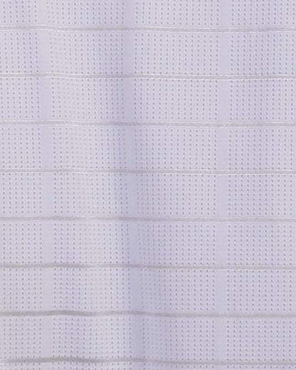 Close-up specialized jacquard stripe polyamide fabric texture on DapperTee white office polo.