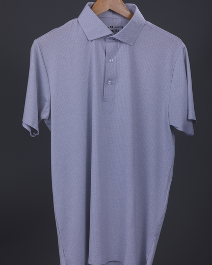 DapperTee grey jacquard polo highlighting professional open collar and premium tailored fit.