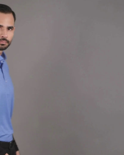 Super Jaquard Double Structure Blue DapperTee Polo For Office