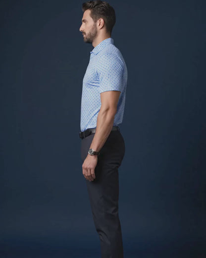 Regal Light Blue Square Jaquard Print Polo