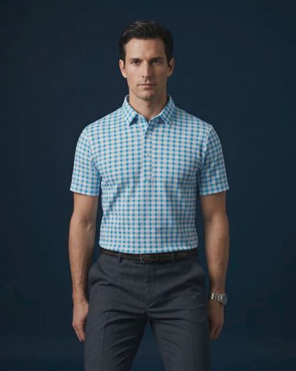 British Oxford Blue & White Checks Office Polo