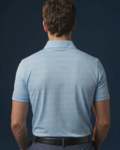 Paris Blue Checks Texture Jaquard Design Polo For Office