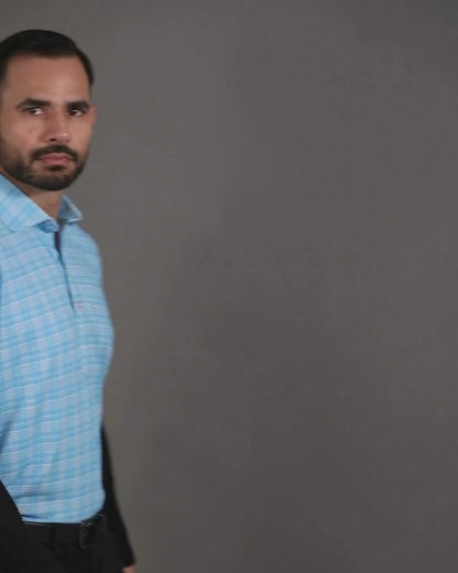 Performance video showcasing DapperTee stretchable checks polo during a professional corporate meeting.