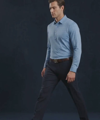 Mediterranean Sea Blue Mosaic Full Sleeve Polo For Office
