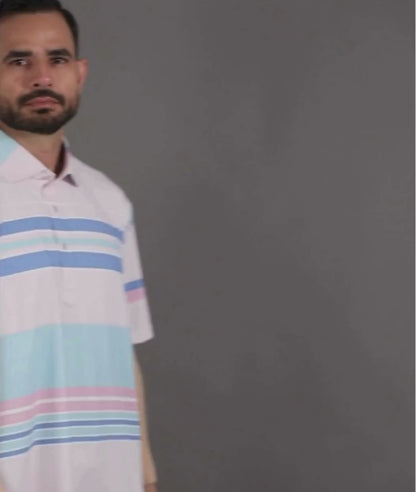 Performance video showcasing DapperTee stretchable golf polo fabric during professional athletic movement.