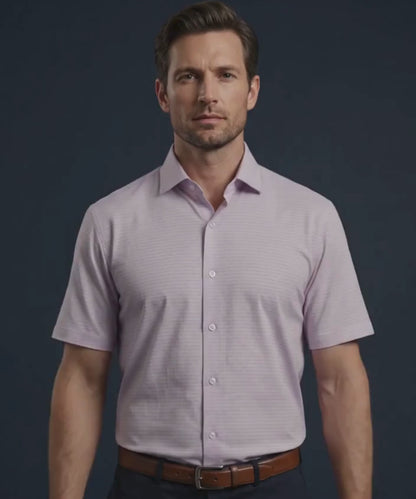 Premium Stripe Jaquard Light Pink DapperTee Open Polo Shirt For Office