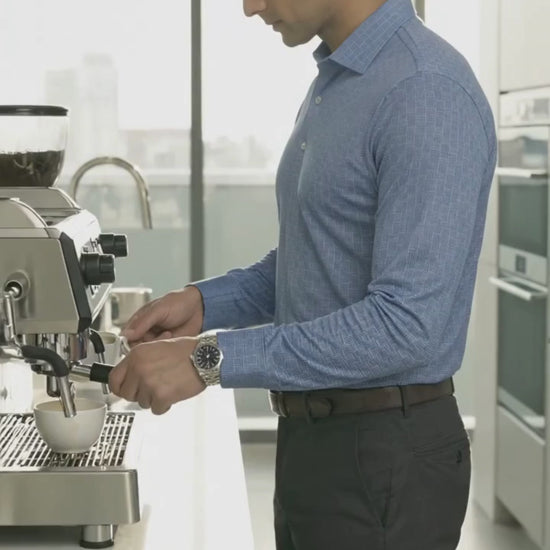 Performance video showcasing DapperTee stretchable long sleeve polo during professional office breaks.