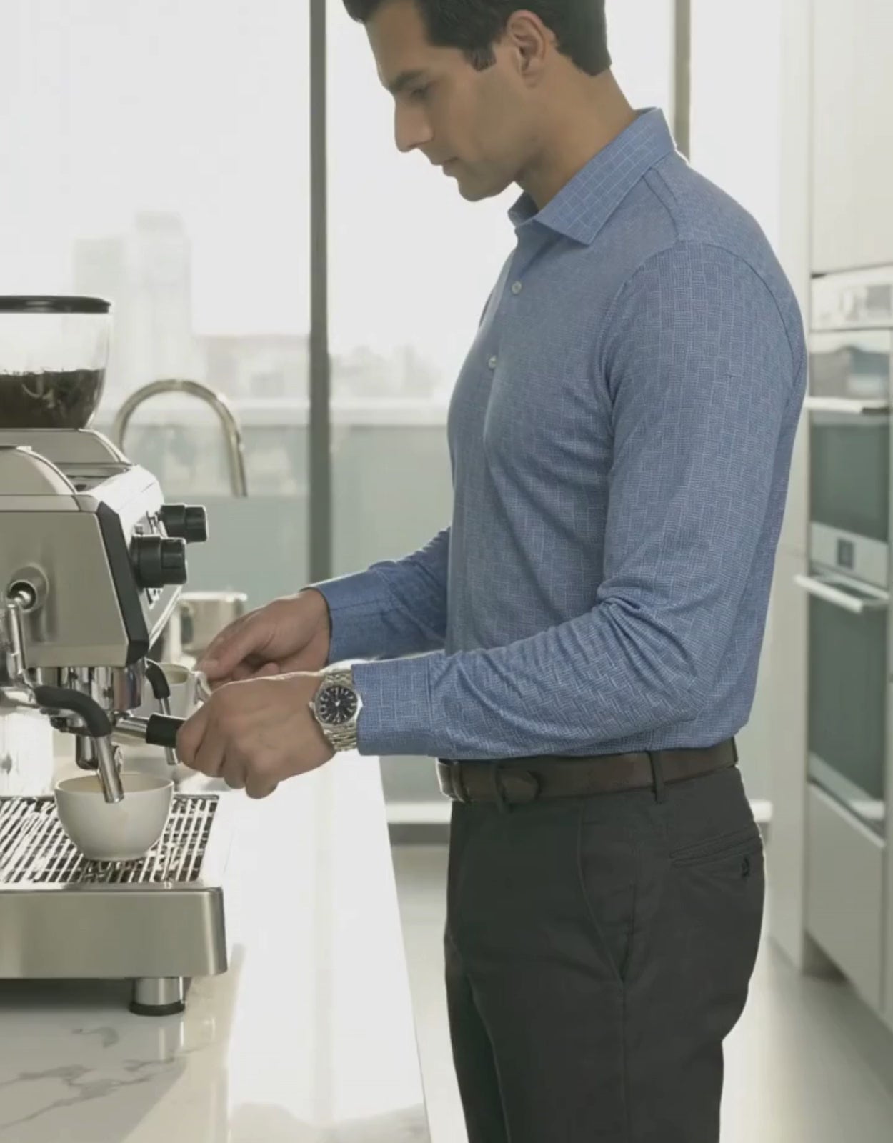 Performance video showcasing DapperTee stretchable long sleeve polo during professional office breaks.